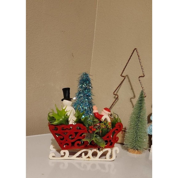 Vintage plastic velvet Santa snowman frosty table decor shelf decorations - Picture 5 of 12